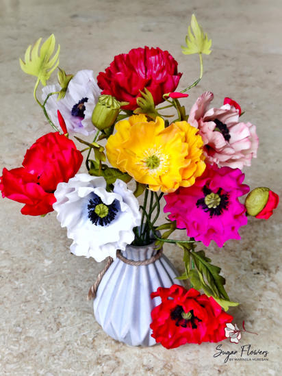 Maci dublu Himalayan in vaza alba cu decor deschis