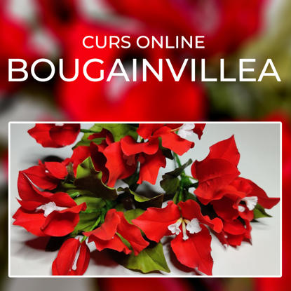 Bougainvillea comestibila de culoare rosie, din pasta de zahar cu frunze verzi
